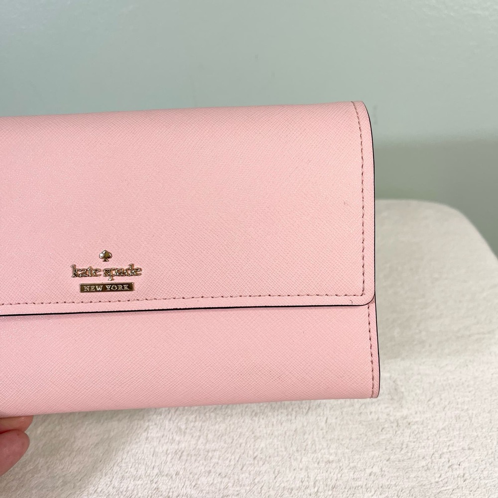Kate Spade Pink Leather Snap Flap Continental Convertible Long Crossbody Wallet - Picture 4 of 9